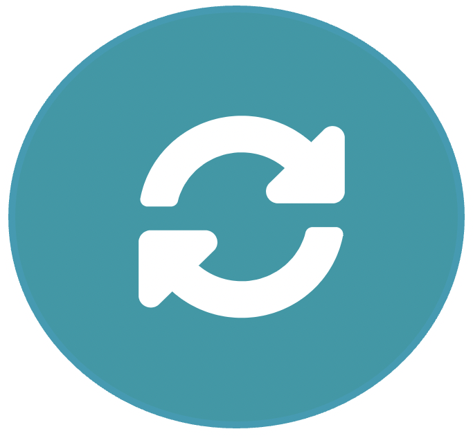 Icon, das weiße Wechselpfeile zeigt auf türkisem Hintergrund. Symbolisiert wird das Wechselmodell.